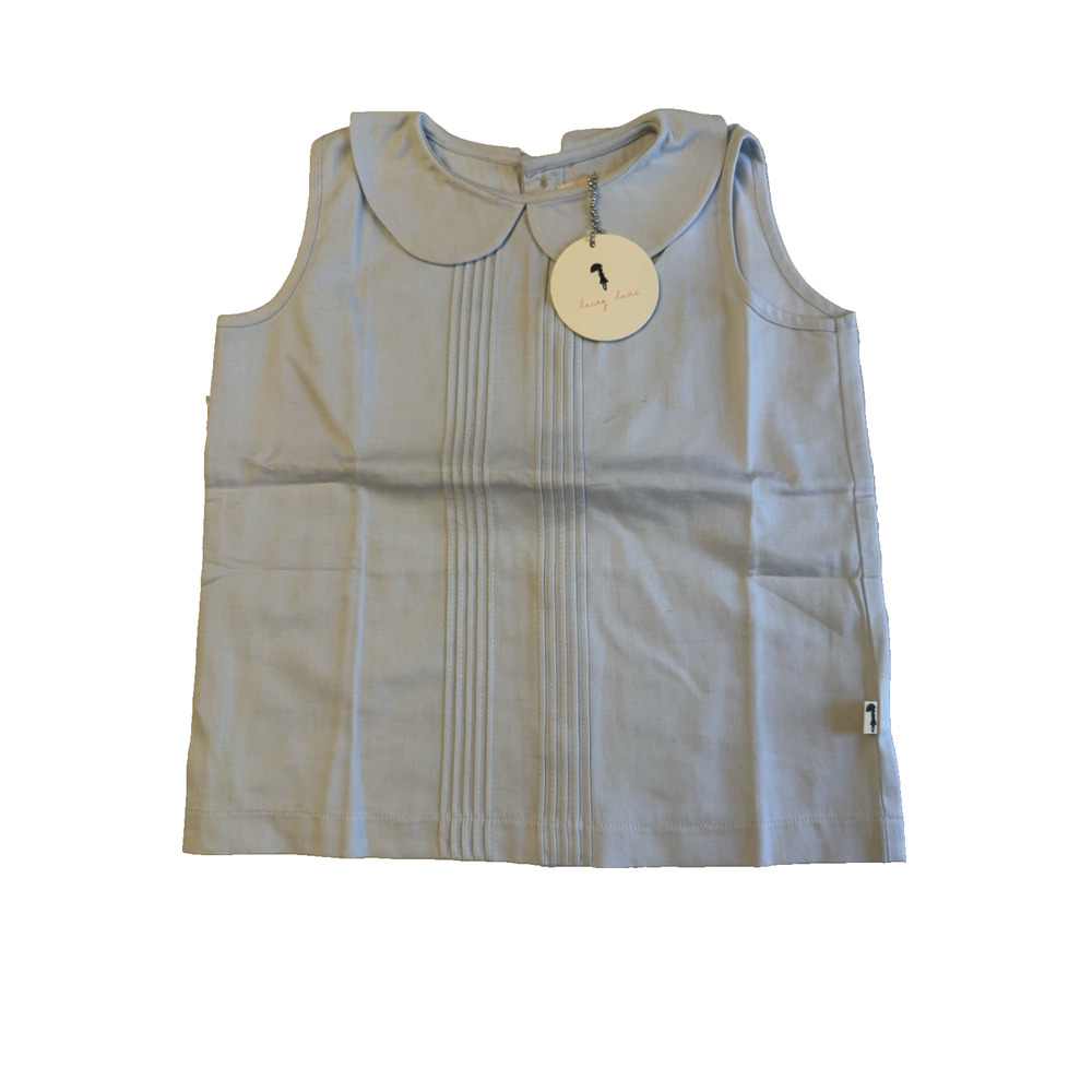 Lacey Lane Girls Blue Sleeveless Top Size 5 Peter Pan Collar Button Back
